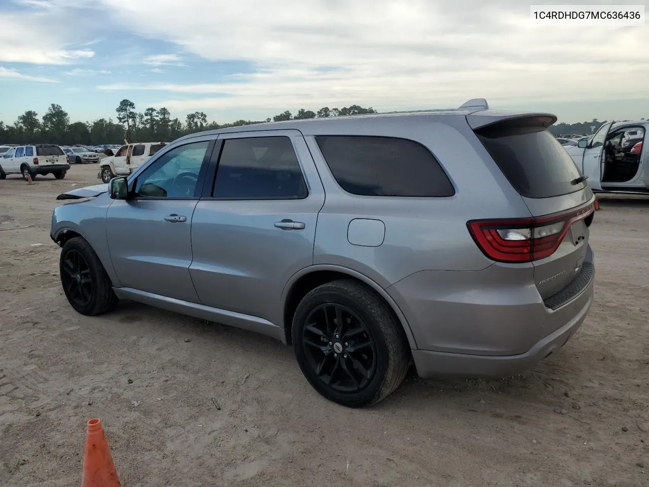 2021 Dodge Durango Gt VIN: 1C4RDHDG7MC636436 Lot: 69340254