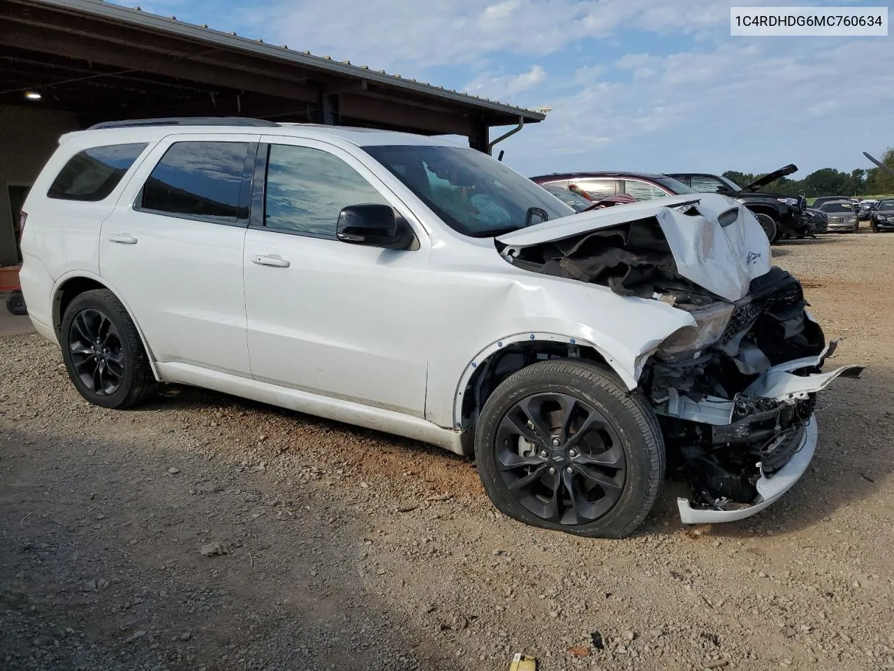 2021 Dodge Durango Gt VIN: 1C4RDHDG6MC760634 Lot: 72657194