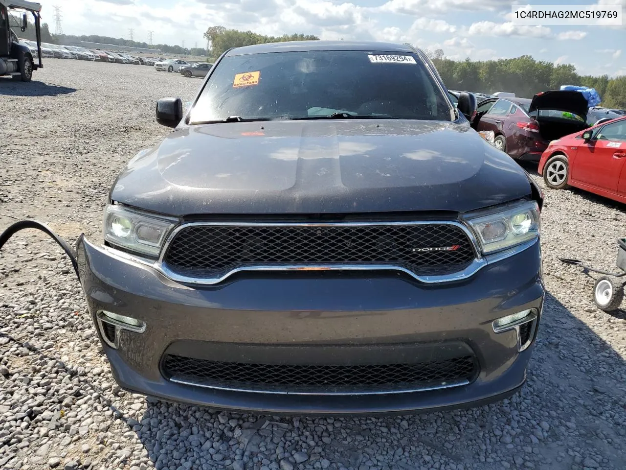 2021 Dodge Durango Sxt VIN: 1C4RDHAG2MC519769 Lot: 73169294