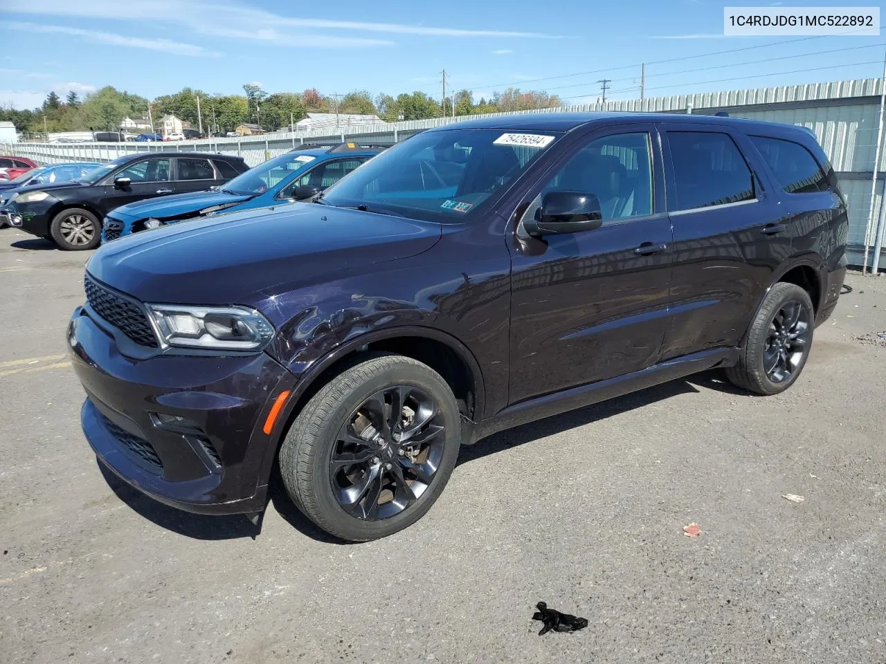 2021 Dodge Durango Gt VIN: 1C4RDJDG1MC522892 Lot: 75426594