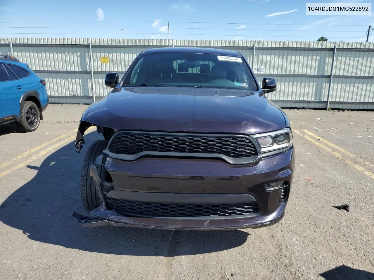 2021 Dodge Durango Gt VIN: 1C4RDJDG1MC522892 Lot: 75426594