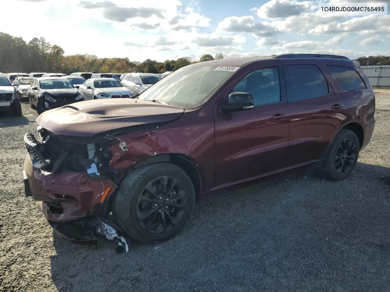 2021 Dodge Durango Gt VIN: 1C4RDJDG0MC765495 Lot: 78125634