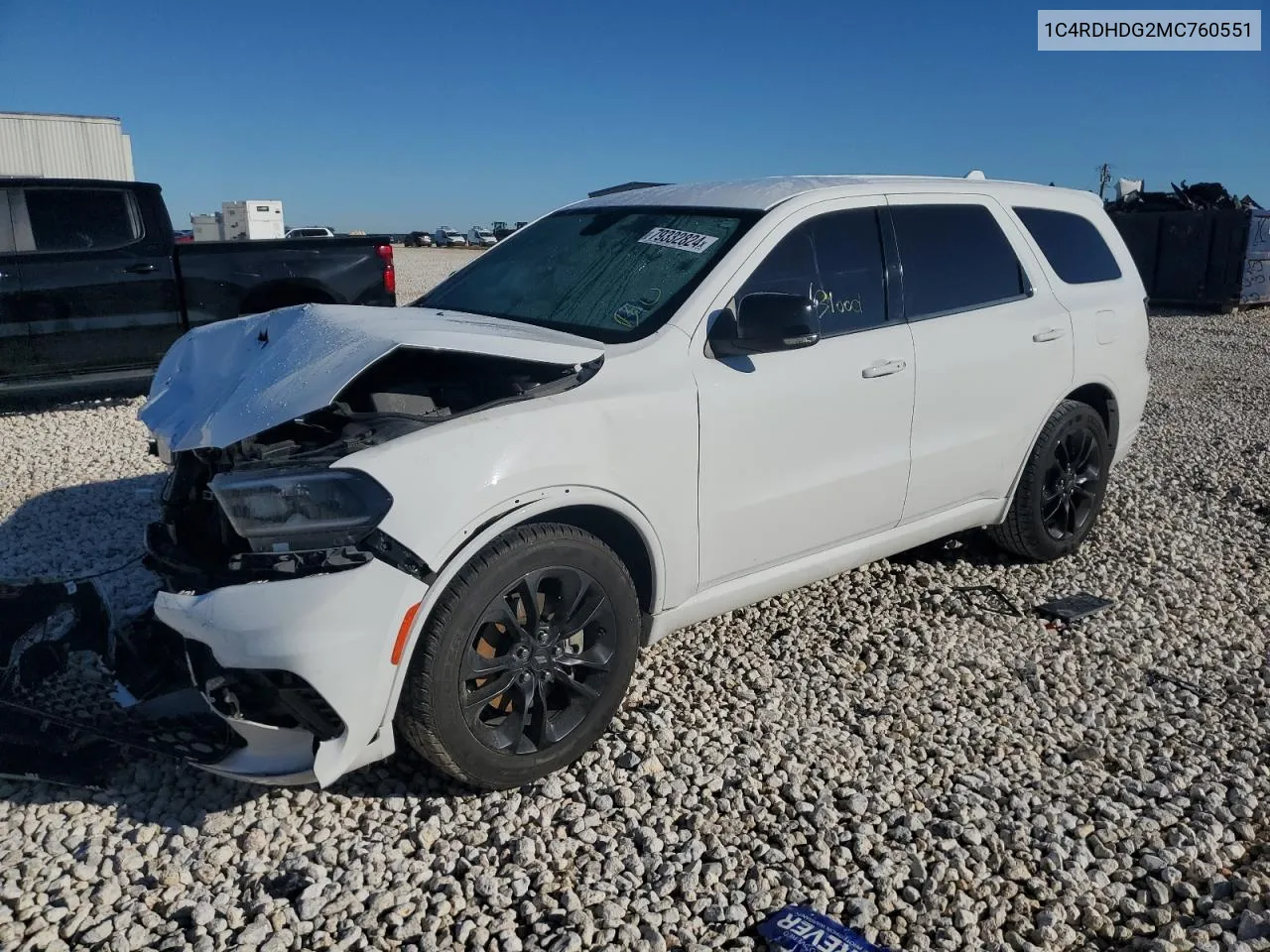 2021 Dodge Durango Gt VIN: 1C4RDHDG2MC760551 Lot: 79332824