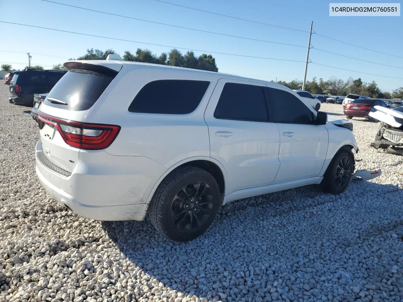 2021 Dodge Durango Gt VIN: 1C4RDHDG2MC760551 Lot: 79332824