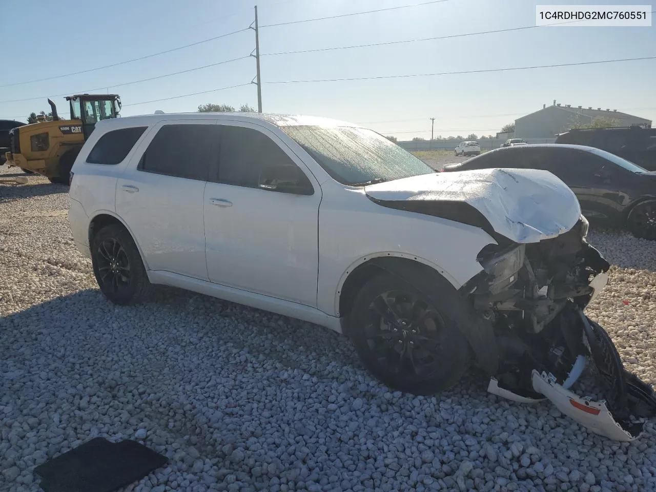 2021 Dodge Durango Gt VIN: 1C4RDHDG2MC760551 Lot: 79332824