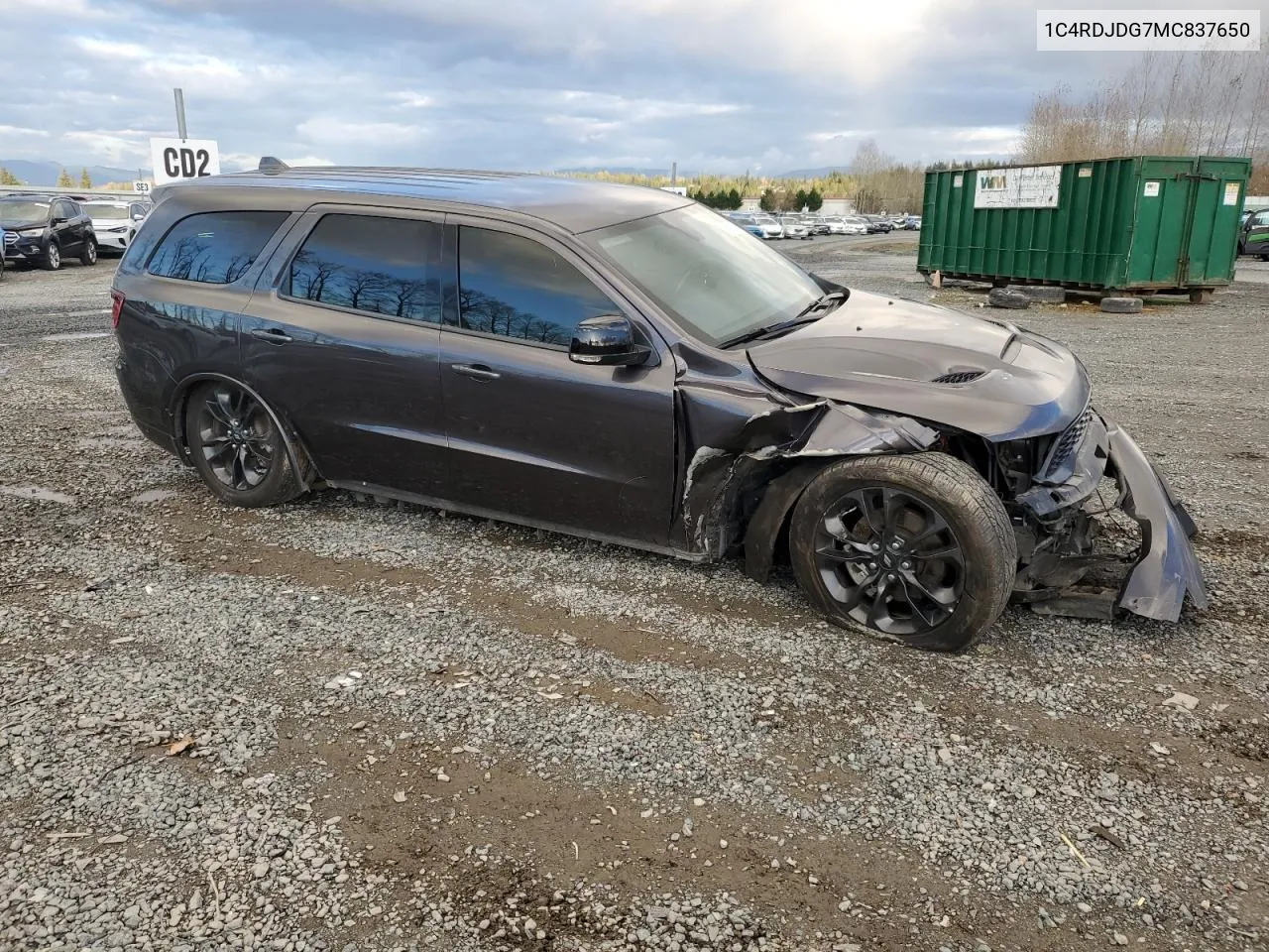 2021 Dodge Durango Gt VIN: 1C4RDJDG7MC837650 Lot: 80997554