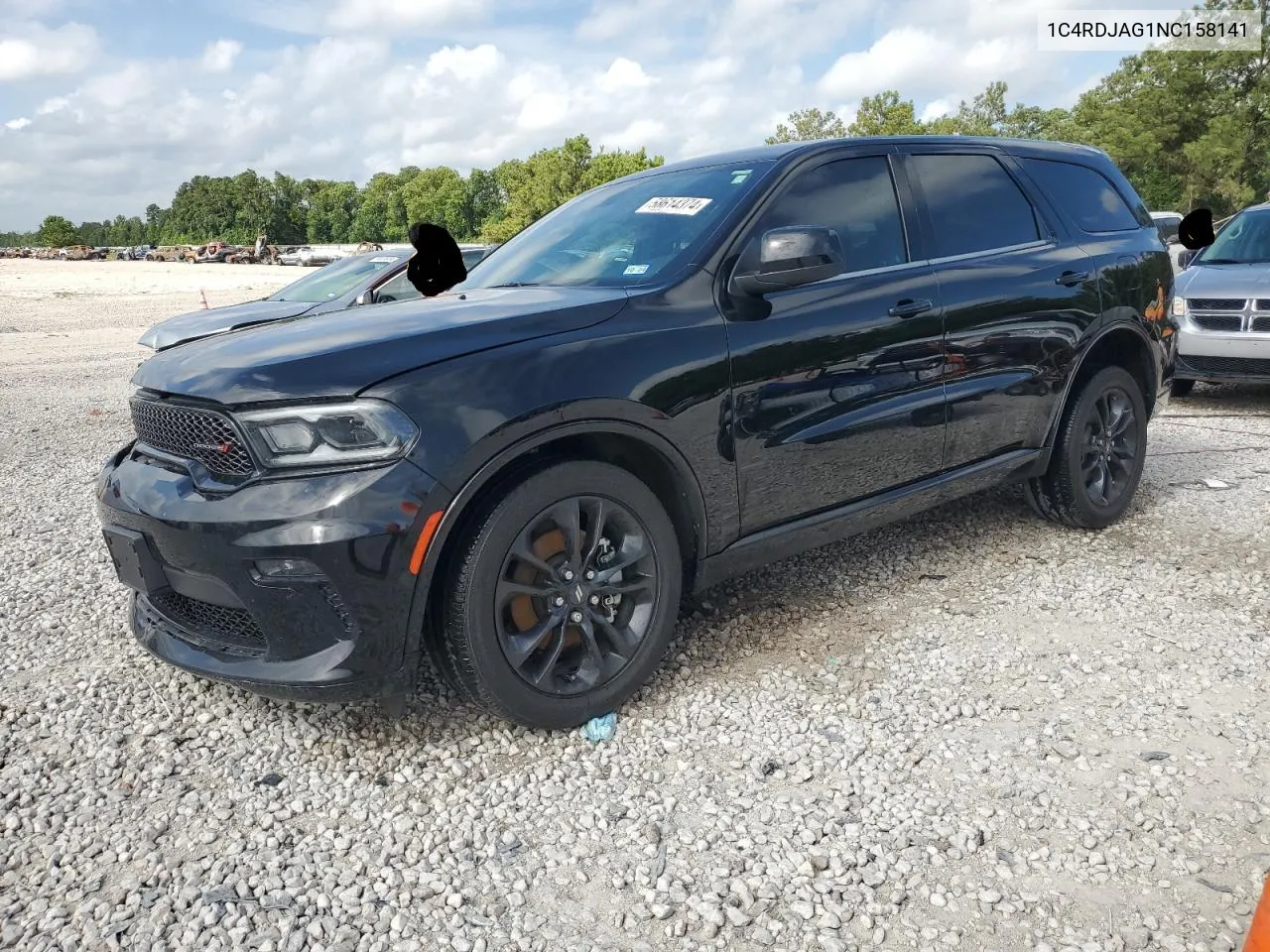 2022 Dodge Durango Sxt VIN: 1C4RDJAG1NC158141 Lot: 58614374