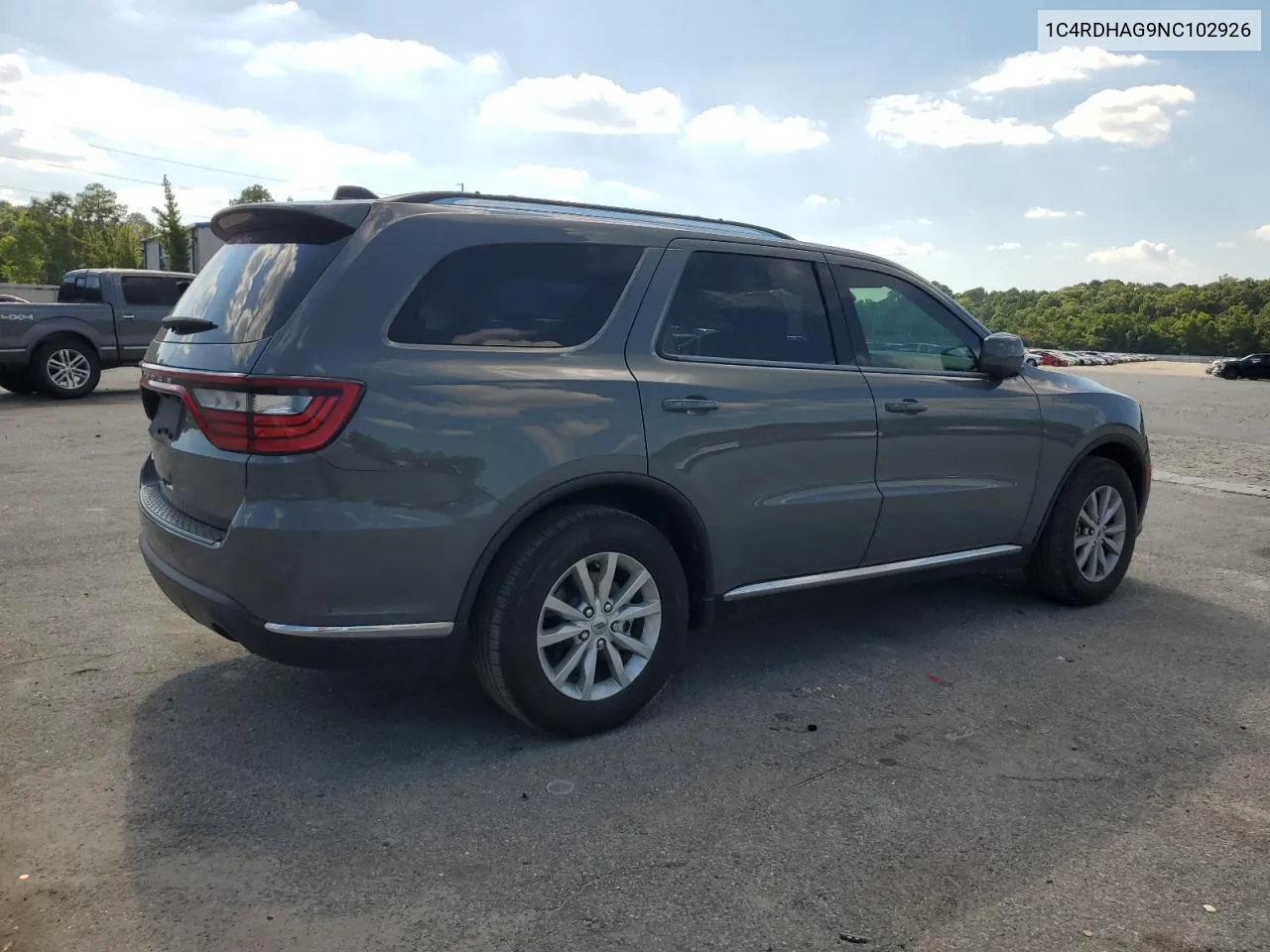 2022 Dodge Durango Sxt VIN: 1C4RDHAG9NC102926 Lot: 59113514