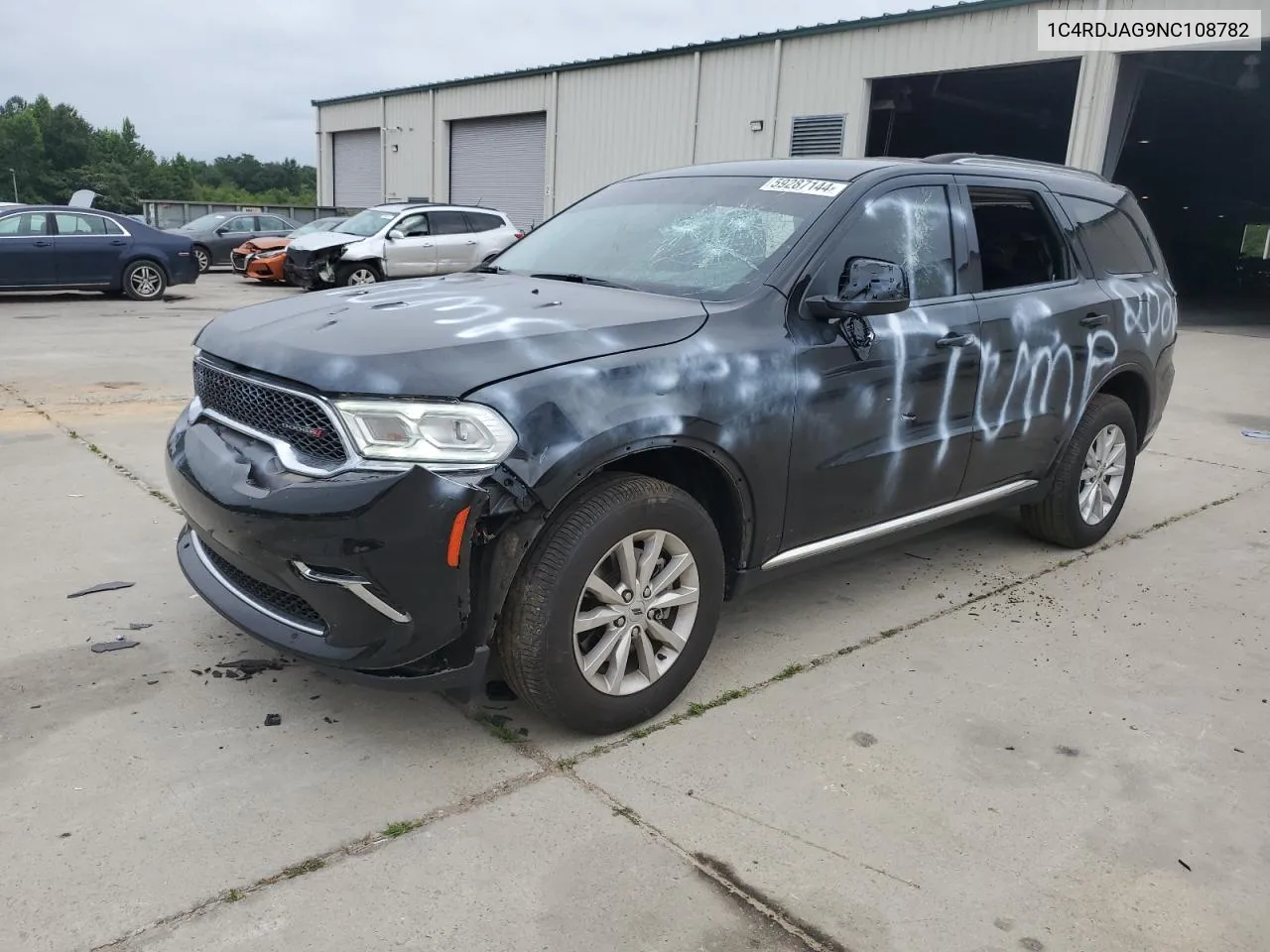 2022 Dodge Durango Sxt VIN: 1C4RDJAG9NC108782 Lot: 59287144