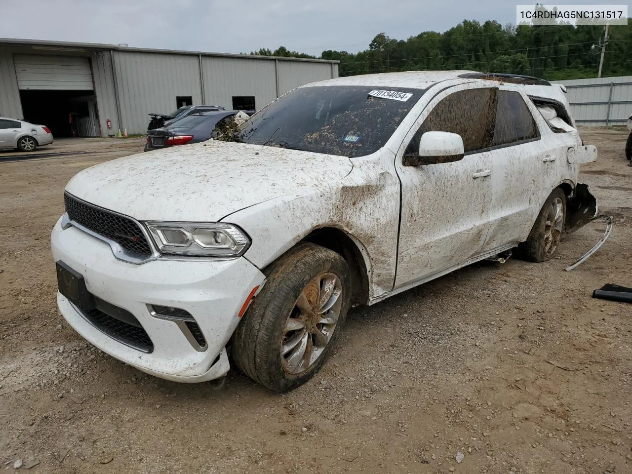 2022 Dodge Durango Sxt VIN: 1C4RDHAG5NC131517 Lot: 70134054