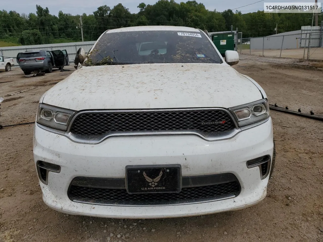 2022 Dodge Durango Sxt VIN: 1C4RDHAG5NC131517 Lot: 70134054