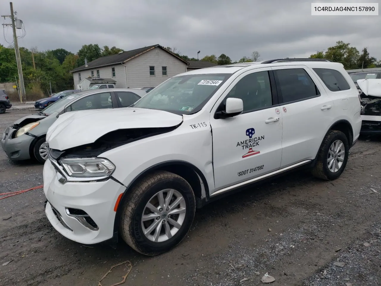 2022 Dodge Durango Sxt VIN: 1C4RDJAG4NC157890 Lot: 73167544