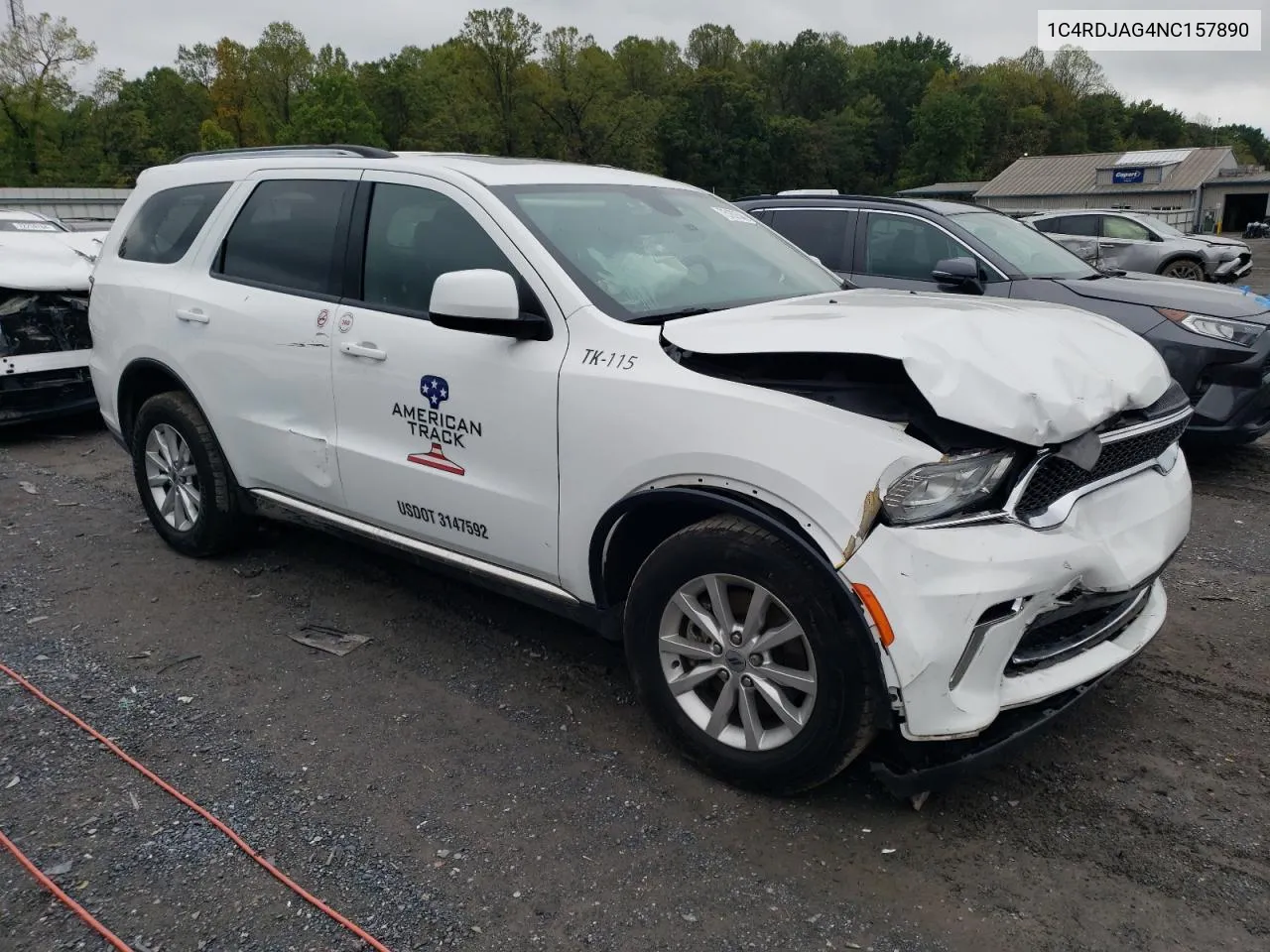 2022 Dodge Durango Sxt VIN: 1C4RDJAG4NC157890 Lot: 73167544