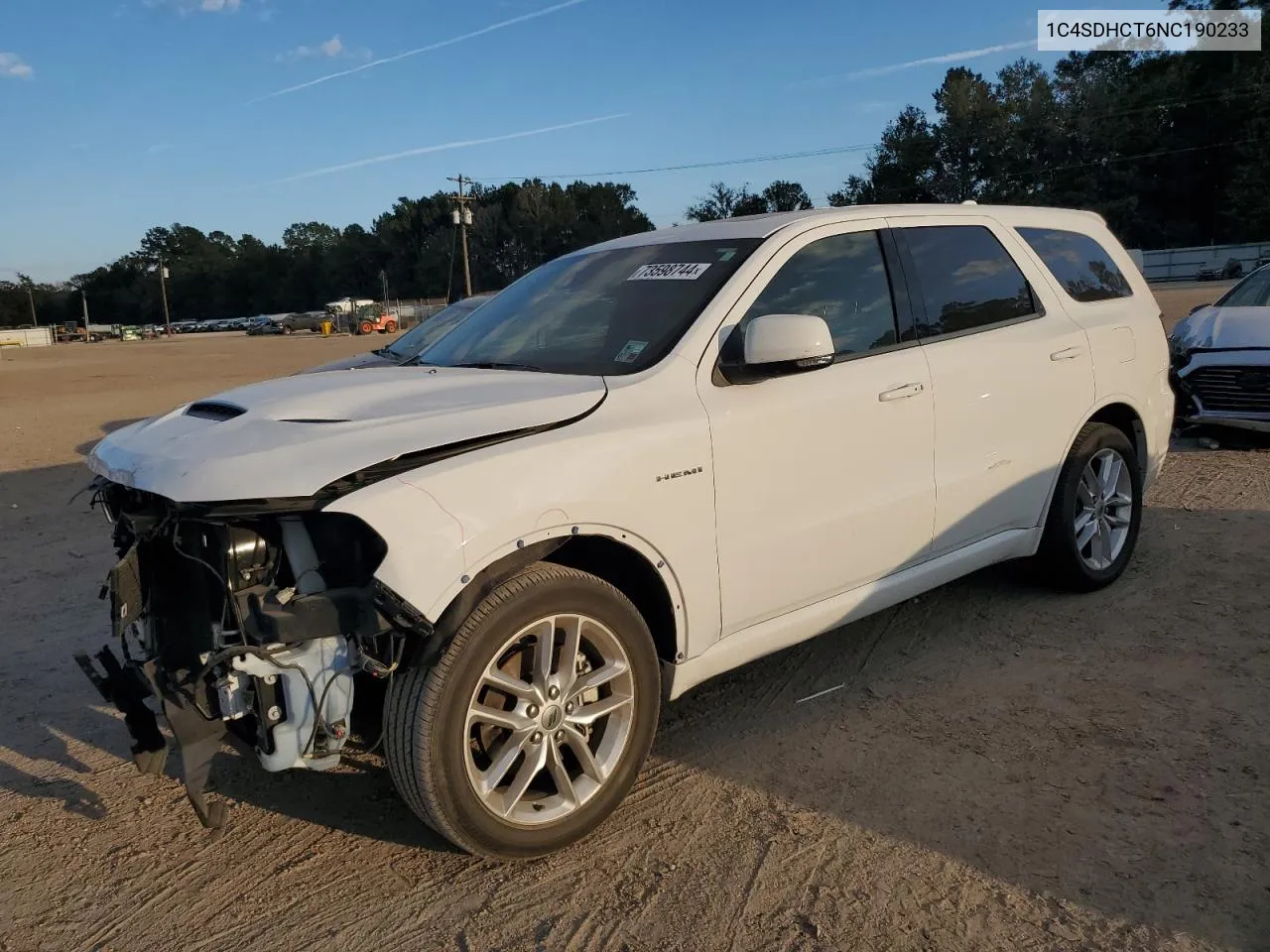 2022 Dodge Durango R/T VIN: 1C4SDHCT6NC190233 Lot: 73598744