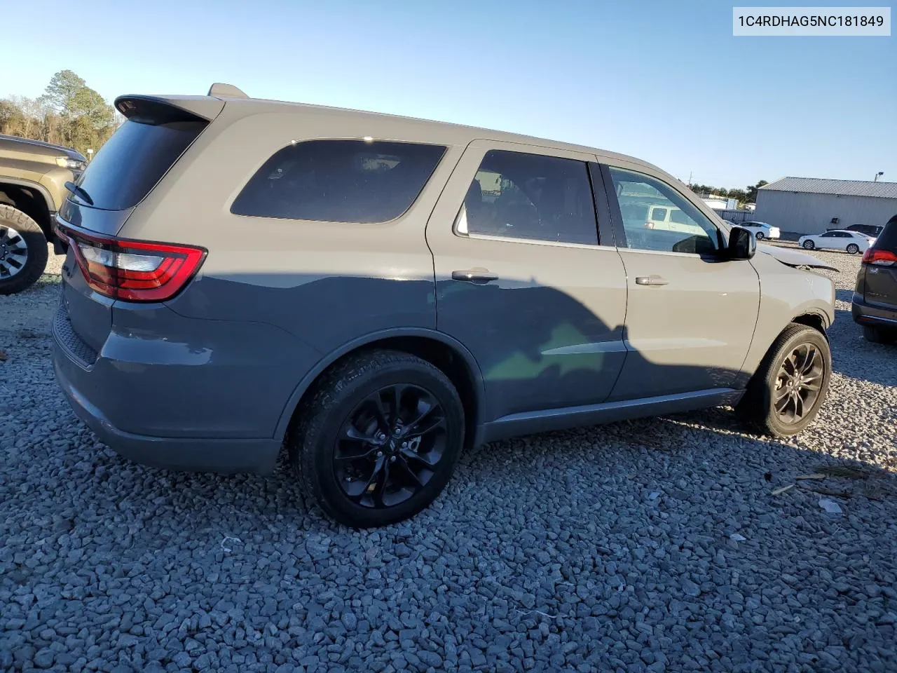 2022 Dodge Durango Sxt VIN: 1C4RDHAG5NC181849 Lot: 76293324