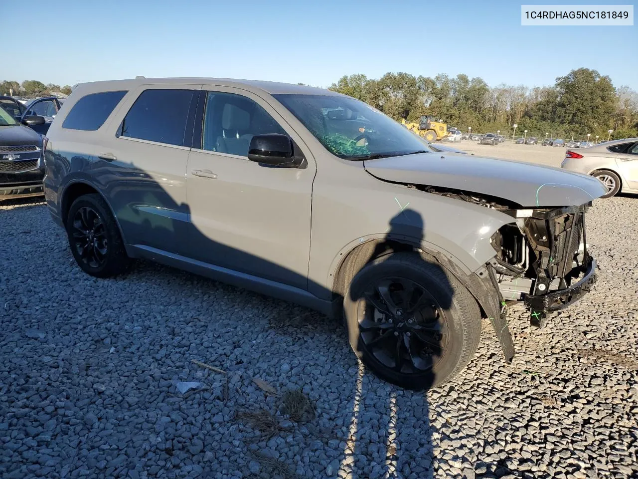 2022 Dodge Durango Sxt VIN: 1C4RDHAG5NC181849 Lot: 76293324