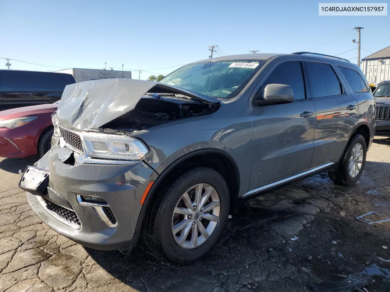 2022 Dodge Durango Sxt VIN: 1C4RDJAGXNC157957 Lot: 76581544