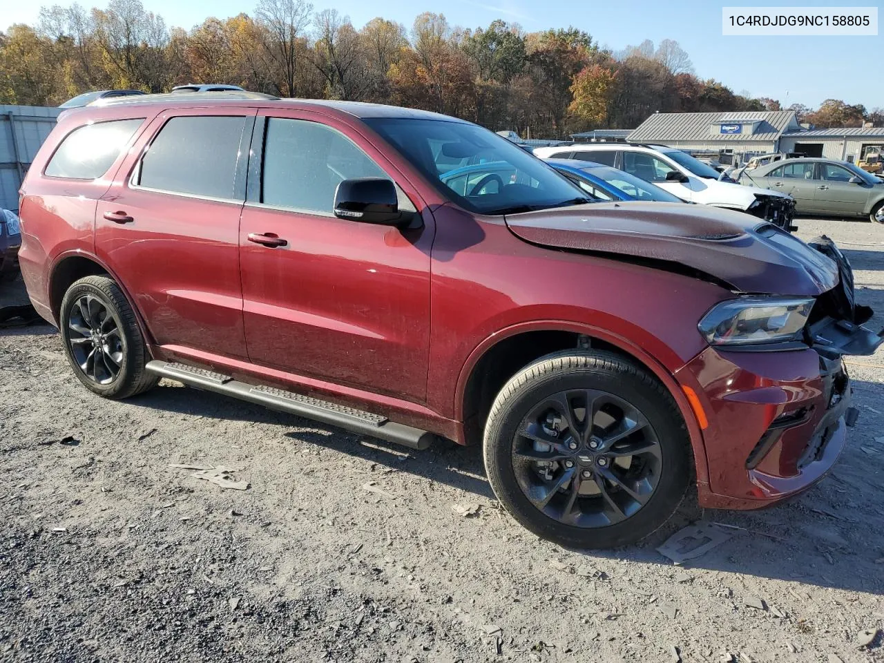 2022 Dodge Durango Gt VIN: 1C4RDJDG9NC158805 Lot: 78016284