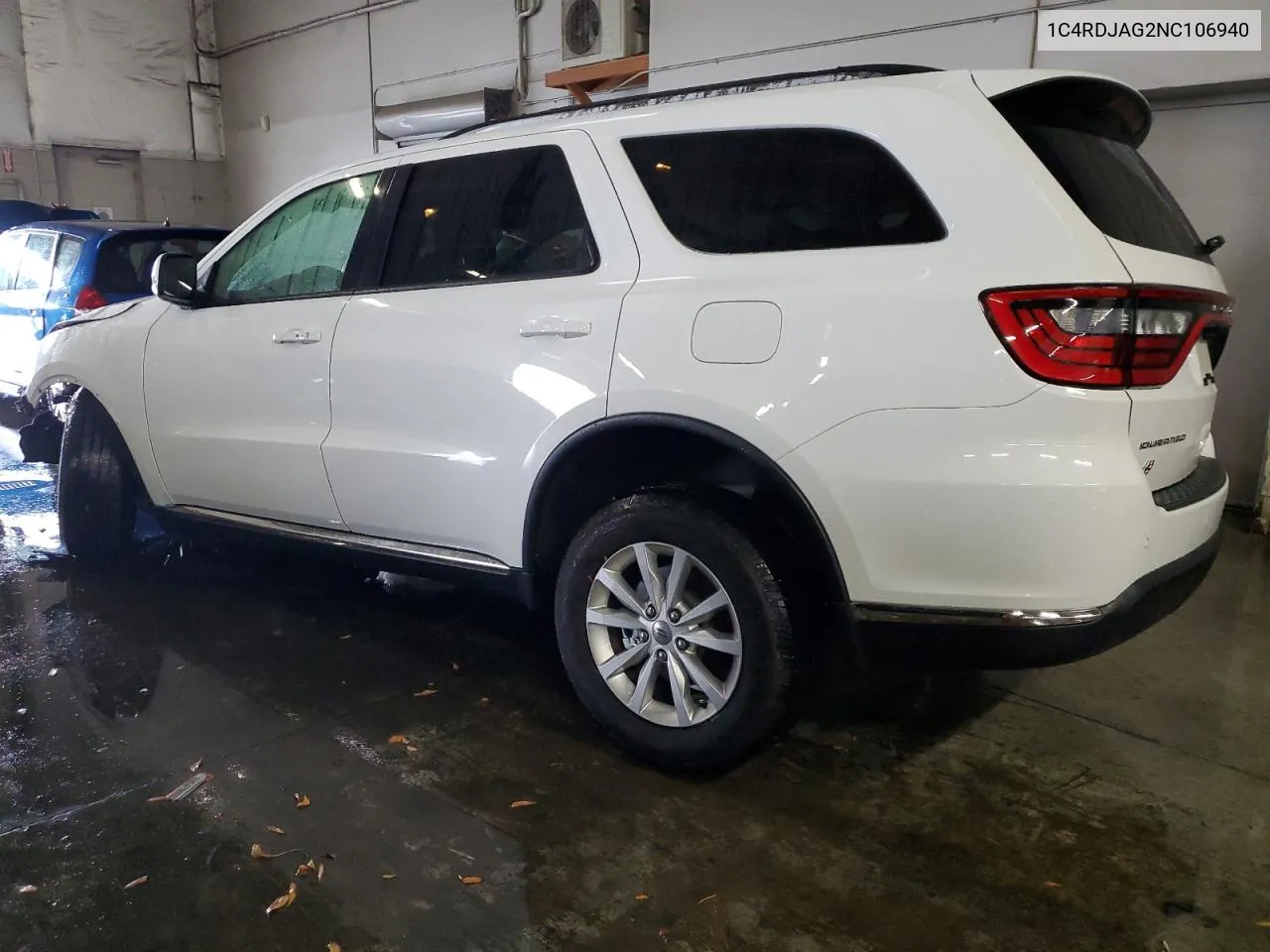 2022 Dodge Durango Sxt VIN: 1C4RDJAG2NC106940 Lot: 79036814