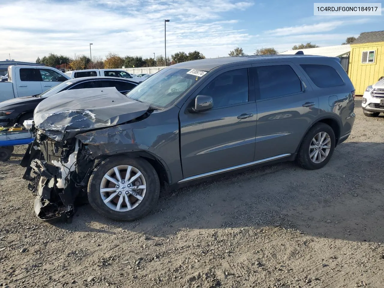 2022 Dodge Durango Pursuit VIN: 1C4RDJFG0NC184917 Lot: 81309774