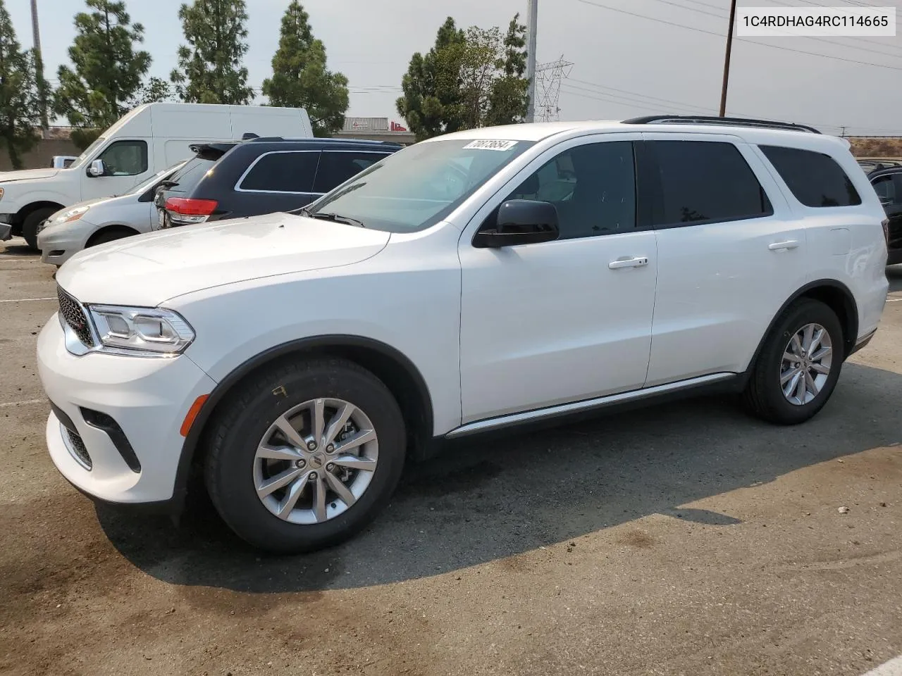 2024 Dodge Durango Sxt VIN: 1C4RDHAG4RC114665 Lot: 70873654