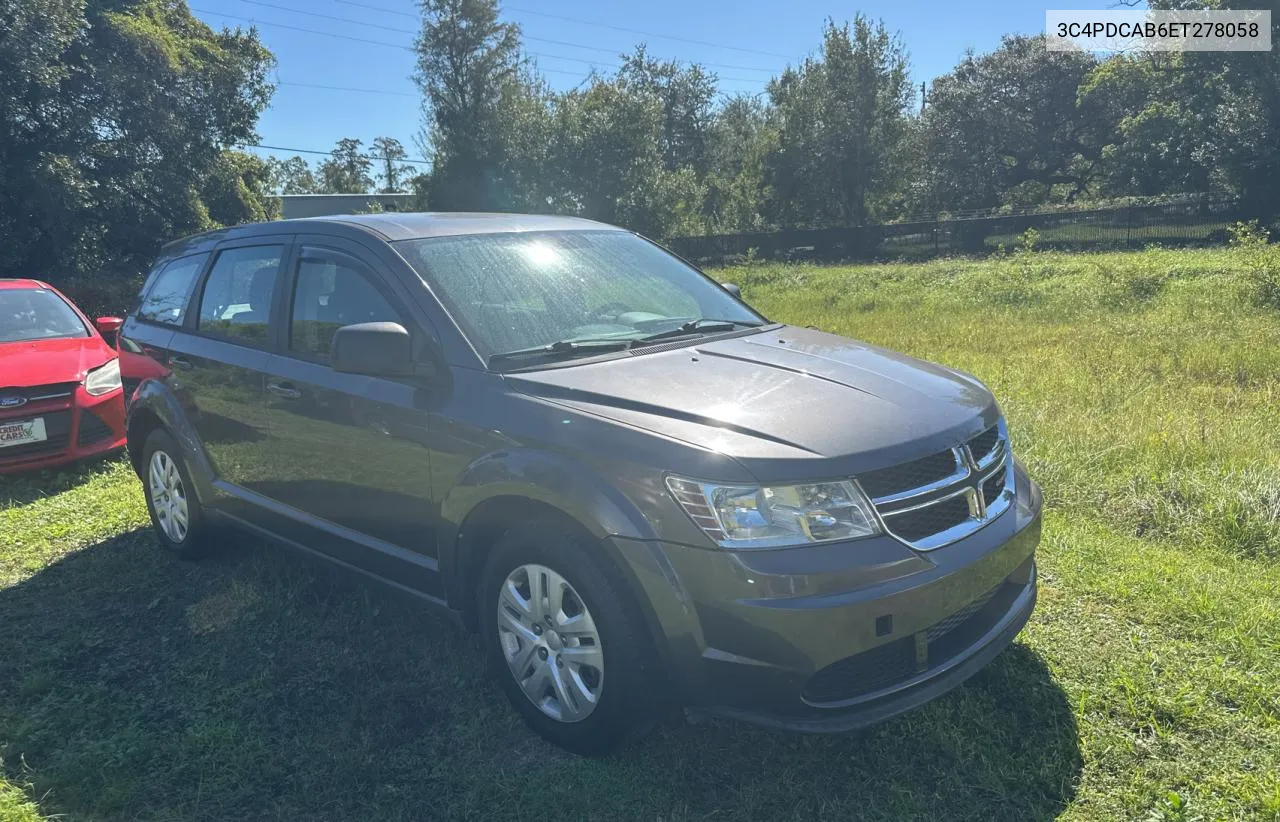 2014 Dodge Journey Se VIN: 3C4PDCAB6ET278058 Lot: 78013364