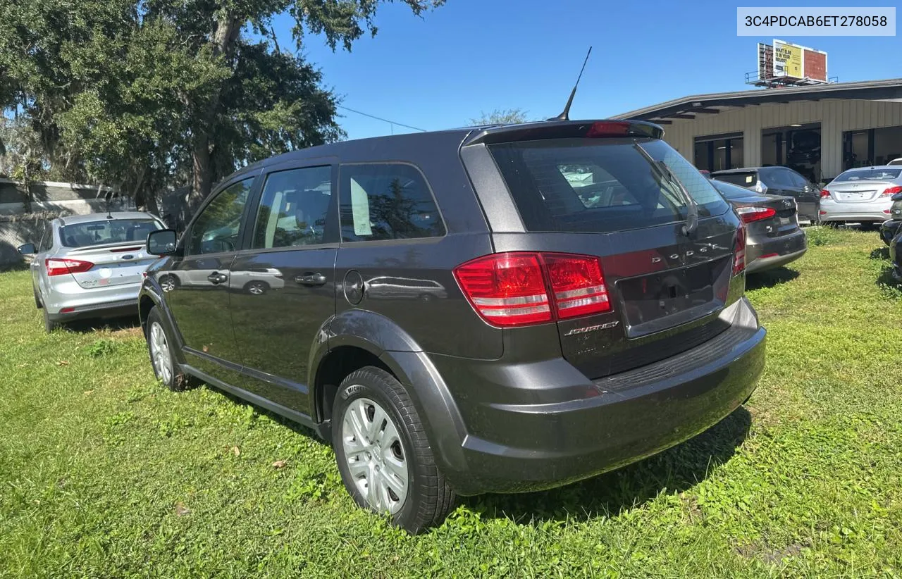 2014 Dodge Journey Se VIN: 3C4PDCAB6ET278058 Lot: 78013364