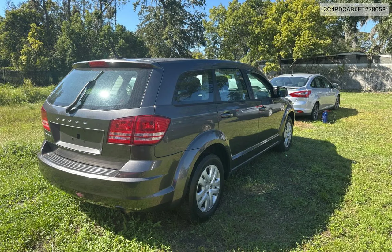 2014 Dodge Journey Se VIN: 3C4PDCAB6ET278058 Lot: 78013364