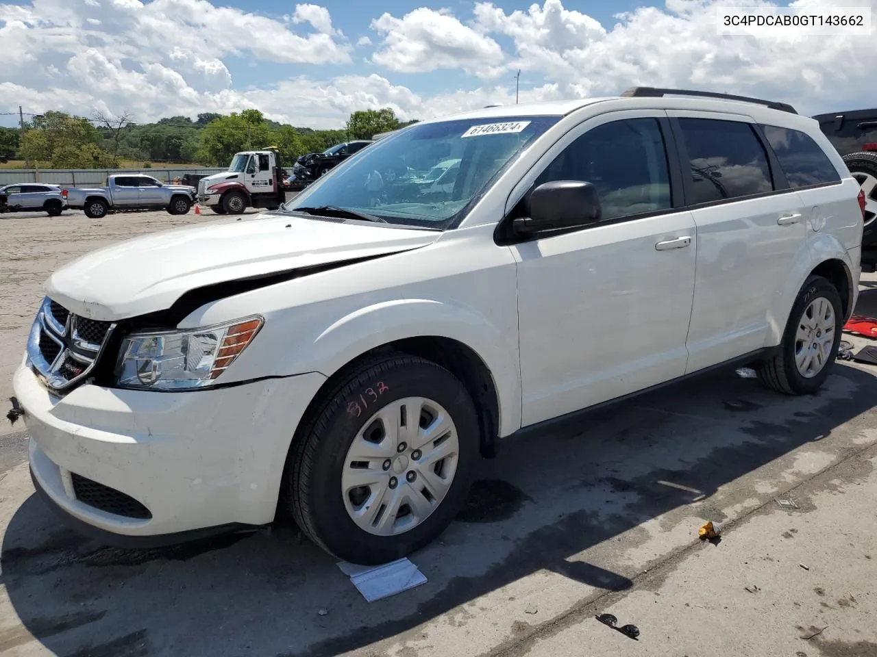 2016 Dodge Journey Se VIN: 3C4PDCAB0GT143662 Lot: 61466324