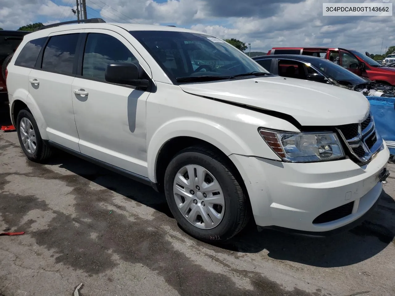 2016 Dodge Journey Se VIN: 3C4PDCAB0GT143662 Lot: 61466324