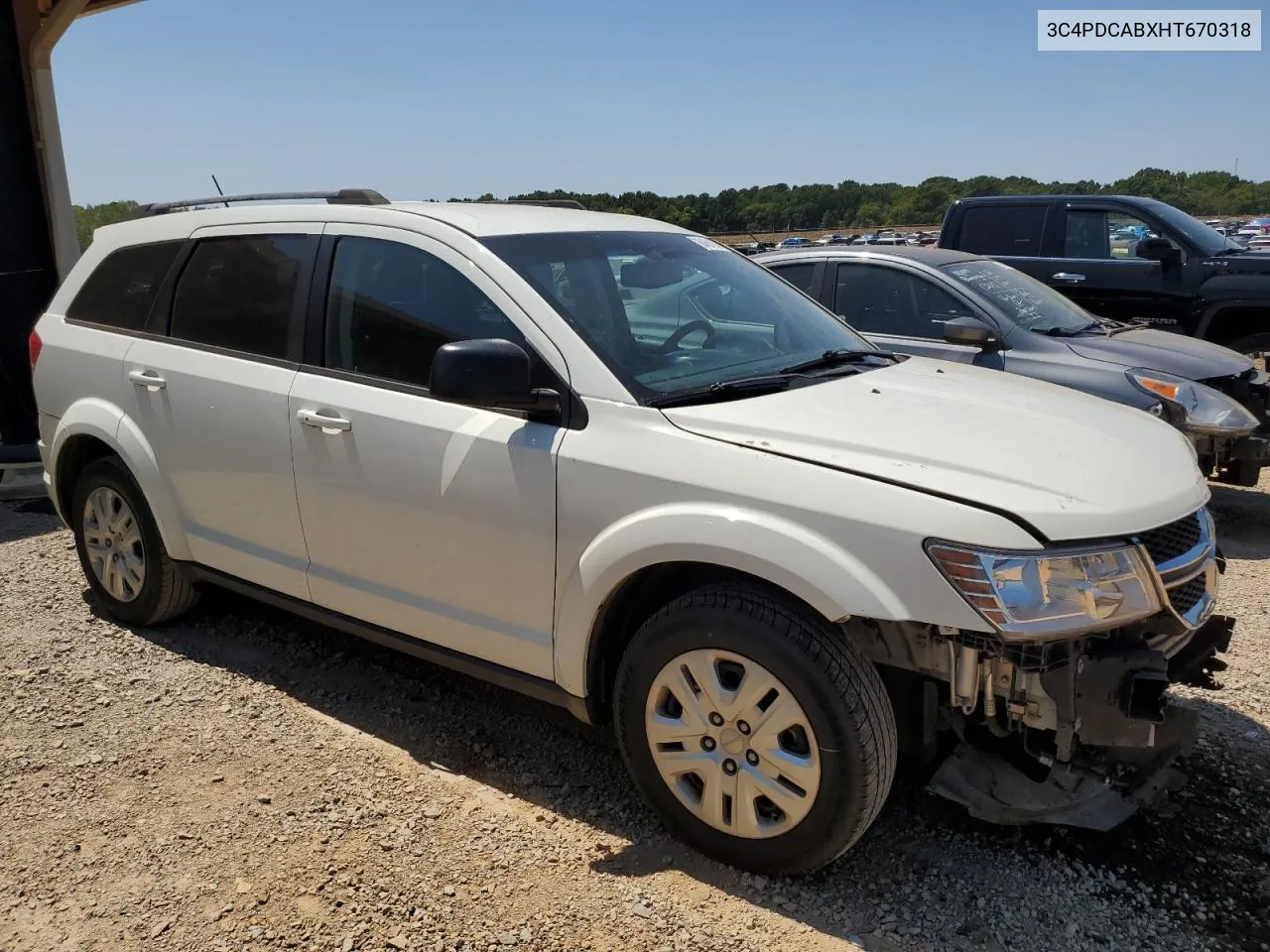 2017 Dodge Journey Se VIN: 3C4PDCABXHT670318 Lot: 68451134