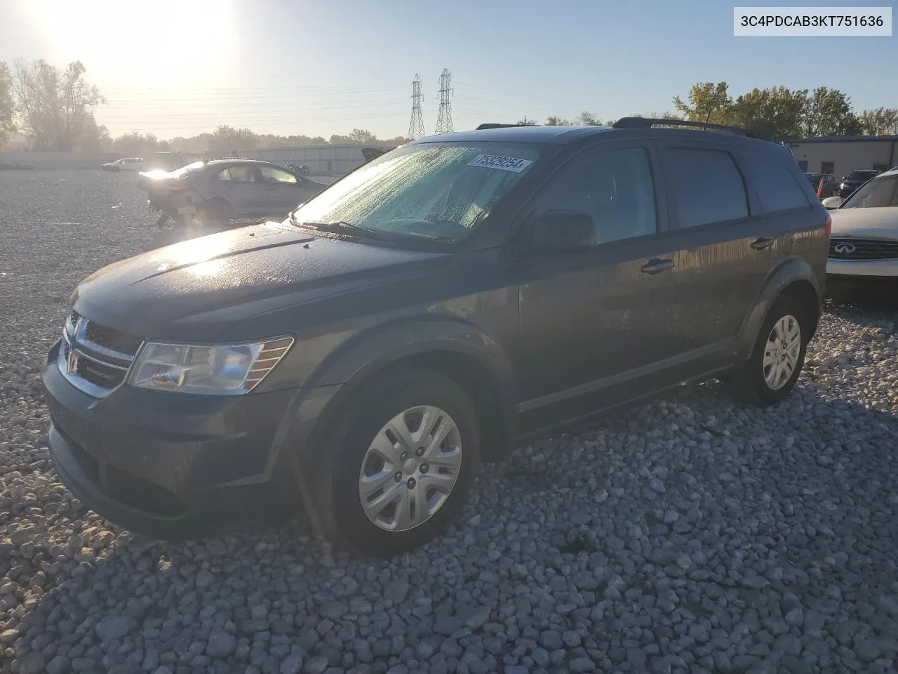 2019 Dodge Journey Se VIN: 3C4PDCAB3KT751636 Lot: 75329254