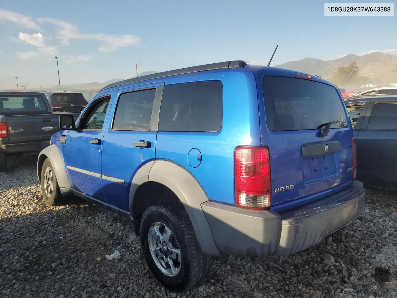 2007 Dodge Nitro Sxt VIN: 1D8GU28K37W643388 Lot: 70687594