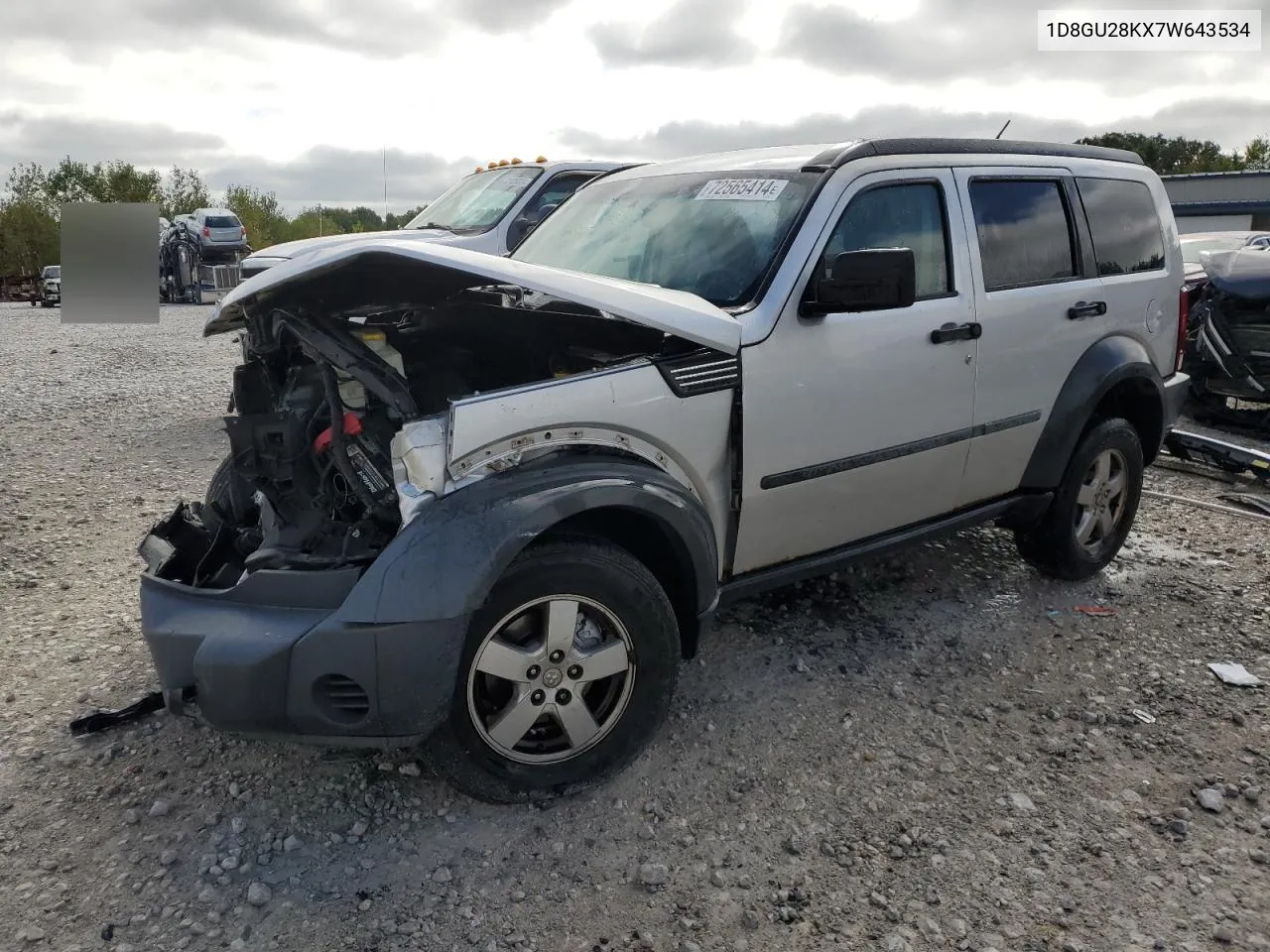 2007 Dodge Nitro Sxt VIN: 1D8GU28KX7W643534 Lot: 72565414