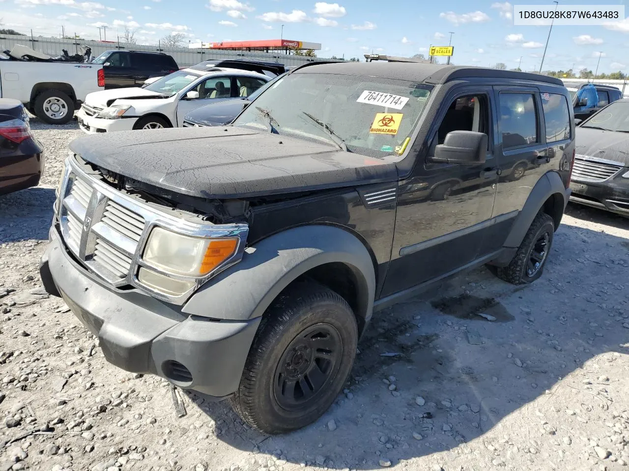 2007 Dodge Nitro Sxt VIN: 1D8GU28K87W643483 Lot: 76411714