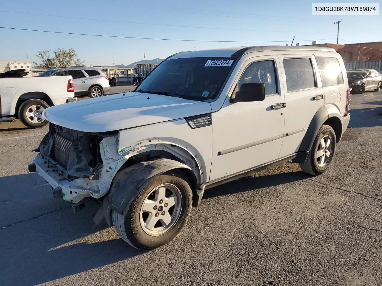 2008 Dodge Nitro Sxt VIN: 1D8GU28K78W189874 Lot: 75622374