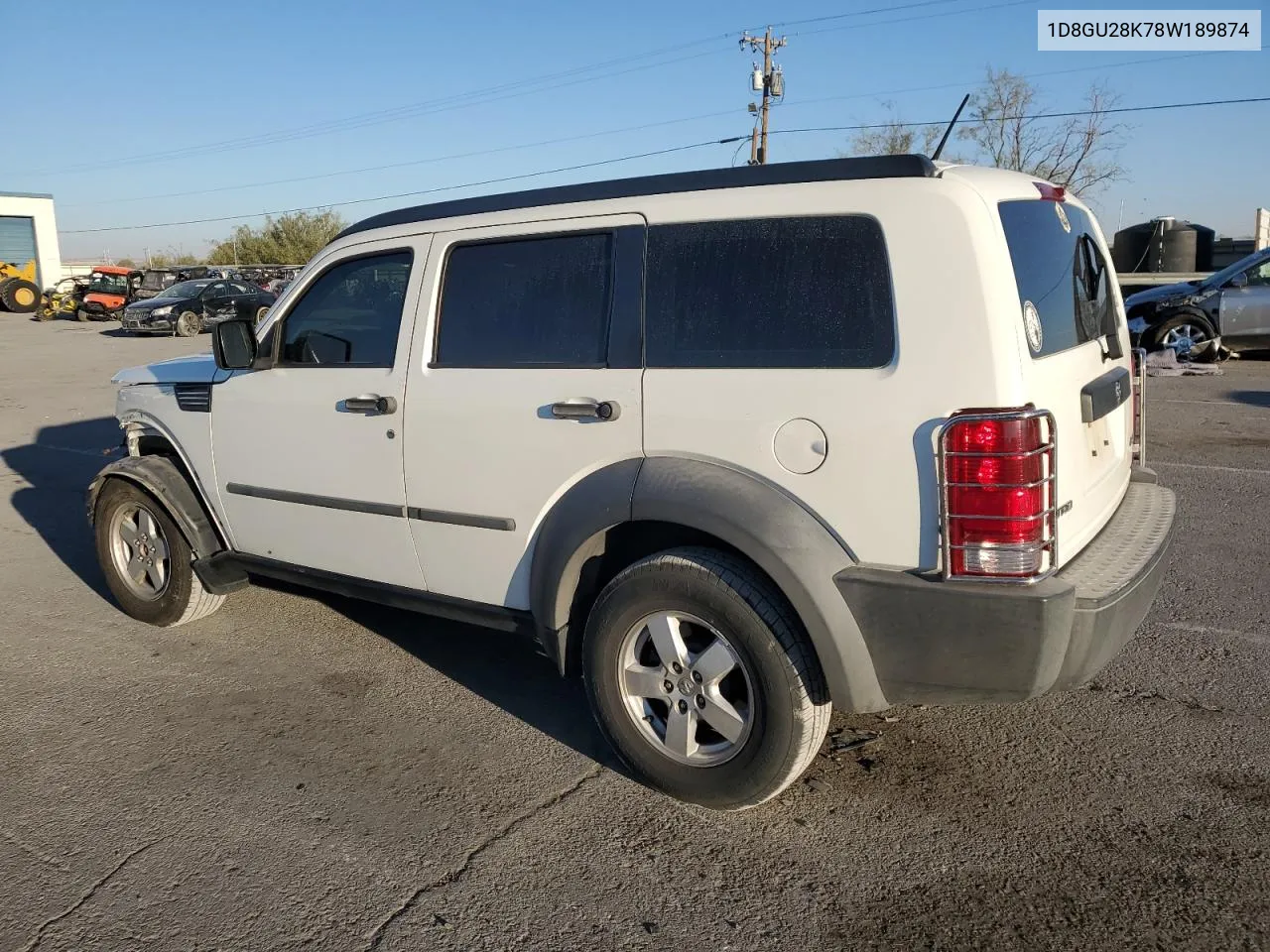 2008 Dodge Nitro Sxt VIN: 1D8GU28K78W189874 Lot: 75622374