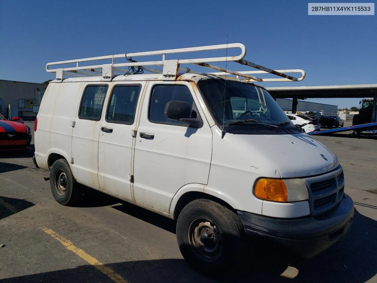 2000 Dodge Ram Van B1500 VIN: 2B7HB11X4YK115533 Lot: 54473494