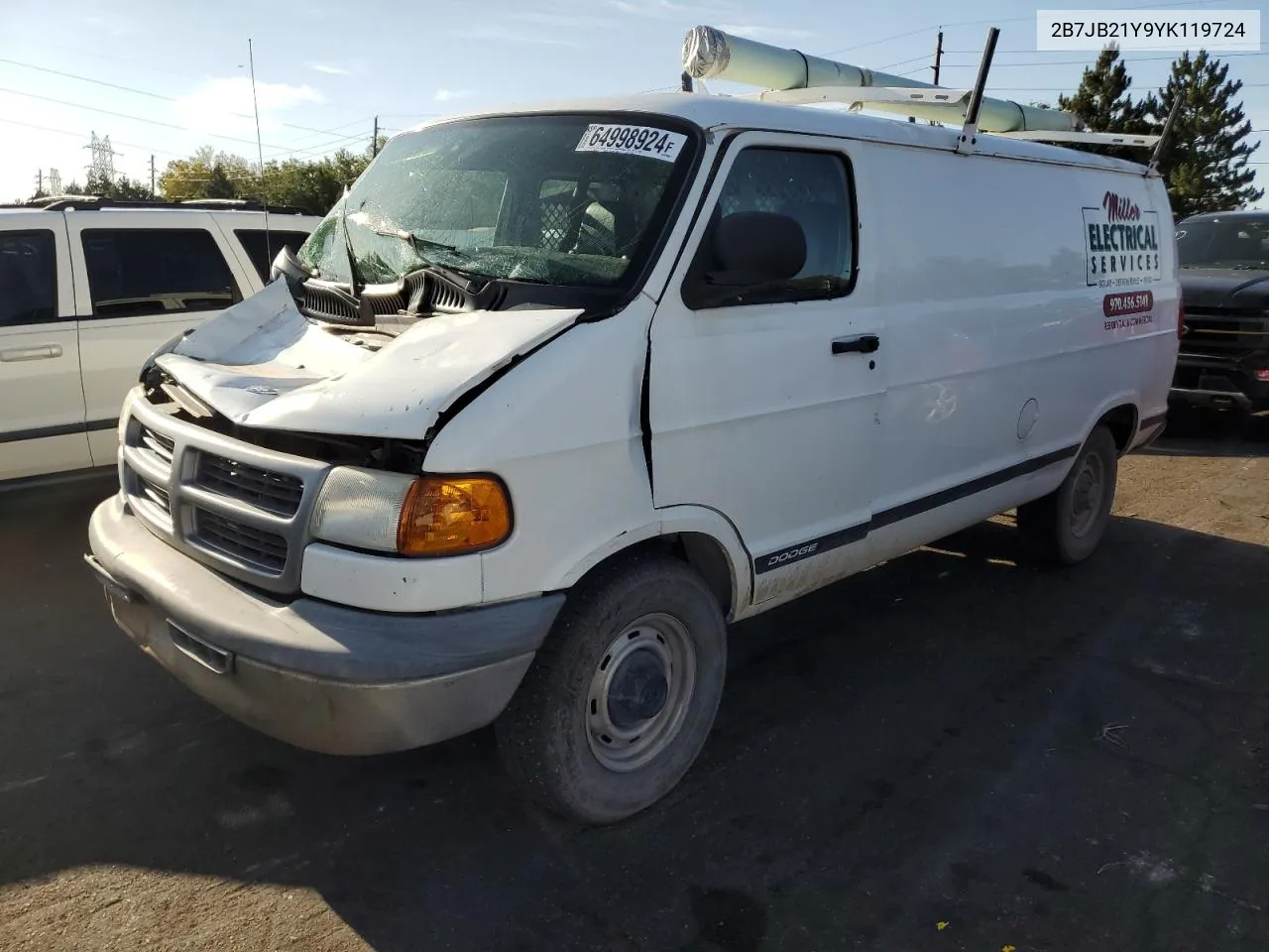 2000 Dodge Ram Van B2500 VIN: 2B7JB21Y9YK119724 Lot: 64998924