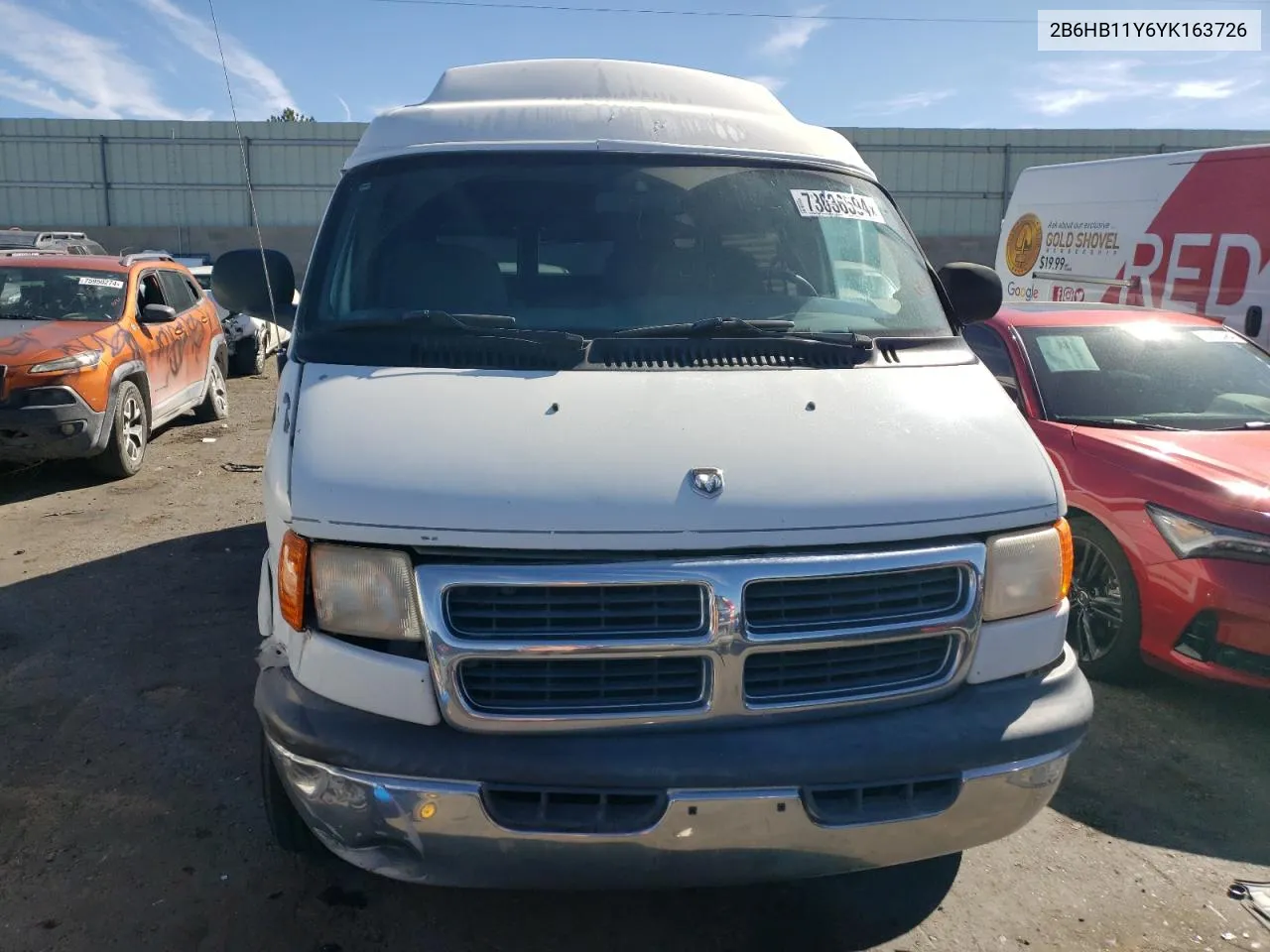 2000 Dodge Ram Van B1500 VIN: 2B6HB11Y6YK163726 Lot: 73036594