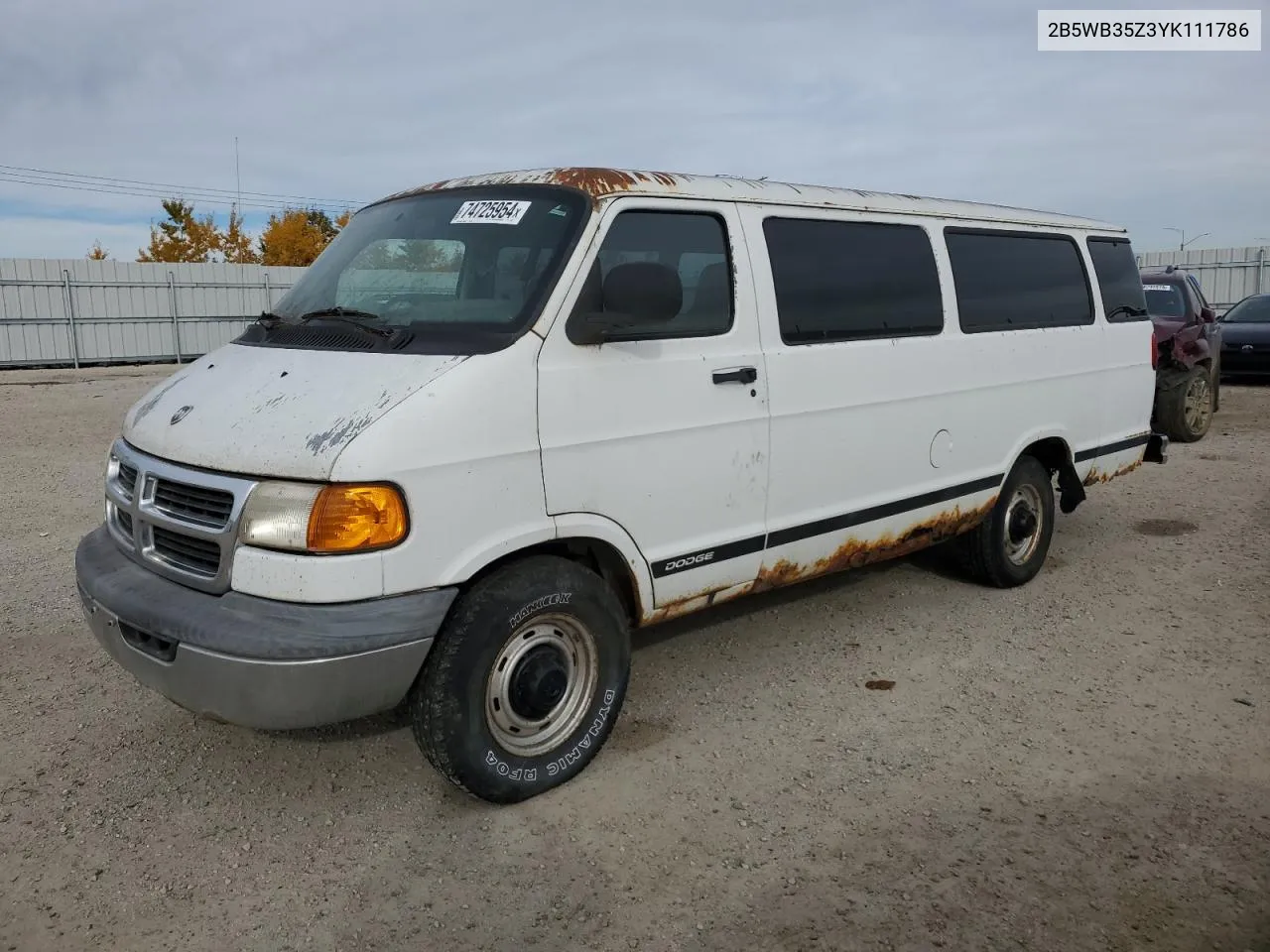 2000 Dodge Ram Wagon B3500 VIN: 2B5WB35Z3YK111786 Lot: 74725954