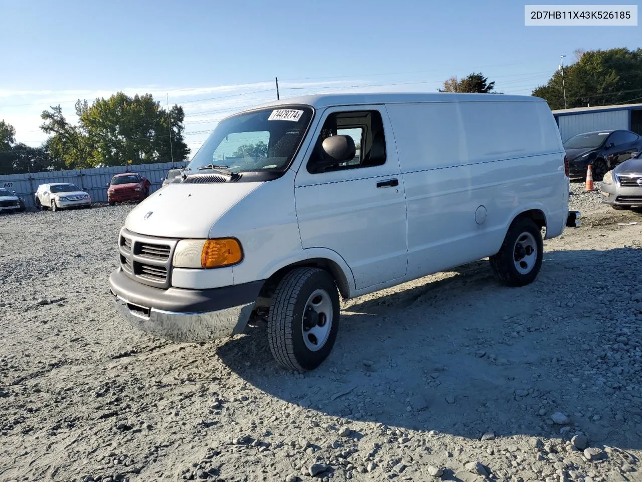 2003 Dodge Ram Van B1500 VIN: 2D7HB11X43K526185 Lot: 74807384