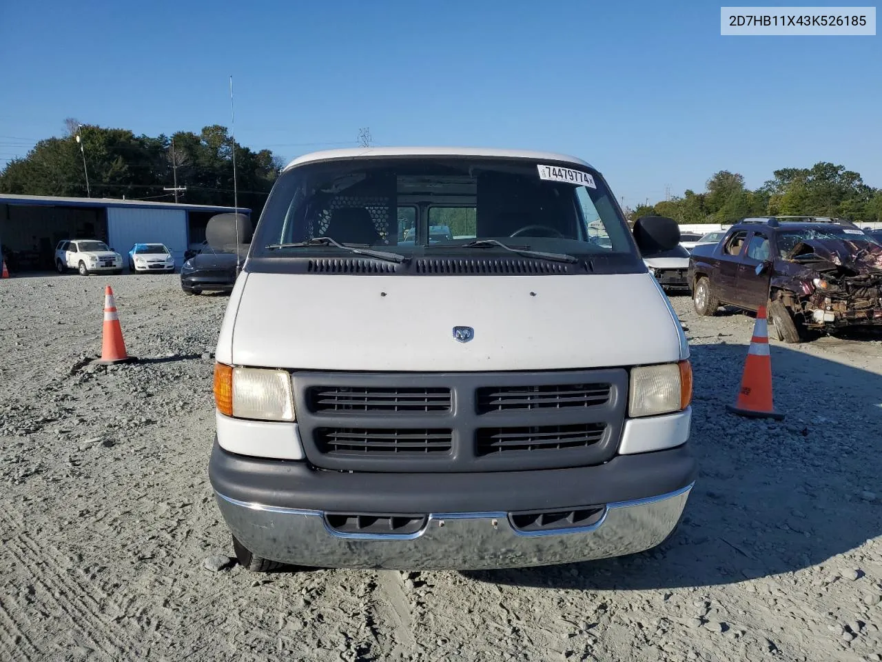 2003 Dodge Ram Van B1500 VIN: 2D7HB11X43K526185 Lot: 74807384