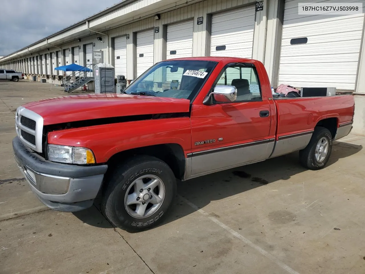 1997 Dodge Ram 1500 VIN: 1B7HC16Z7VJ503998 Lot: 72704674