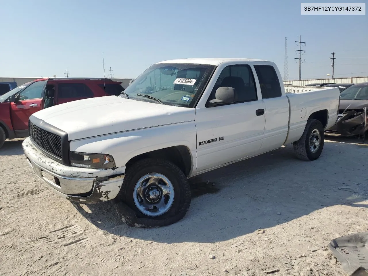 2000 Dodge Ram 1500 VIN: 3B7HF12Y0YG147372 Lot: 74925094