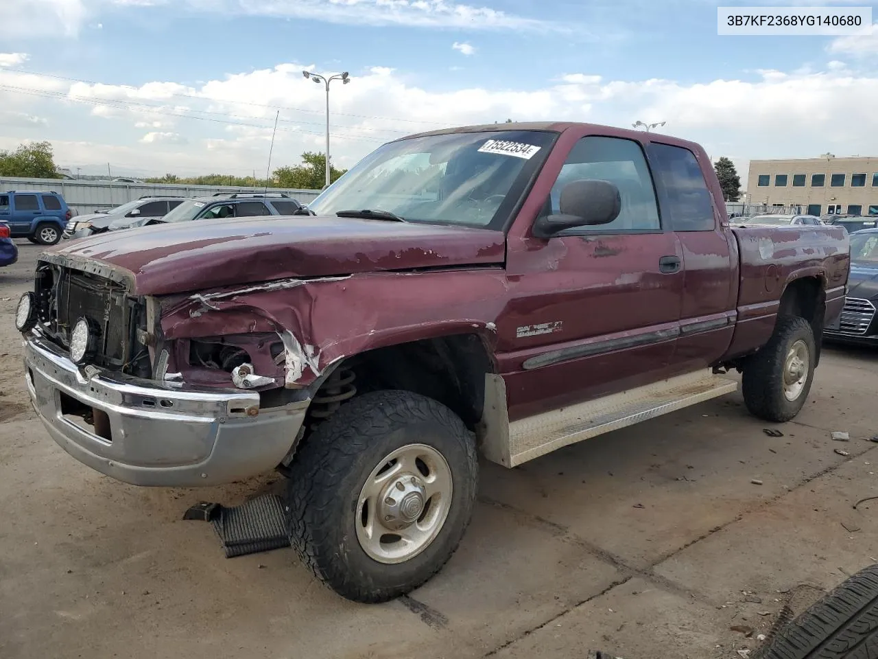 2000 Dodge Ram 2500 VIN: 3B7KF2368YG140680 Lot: 75522534