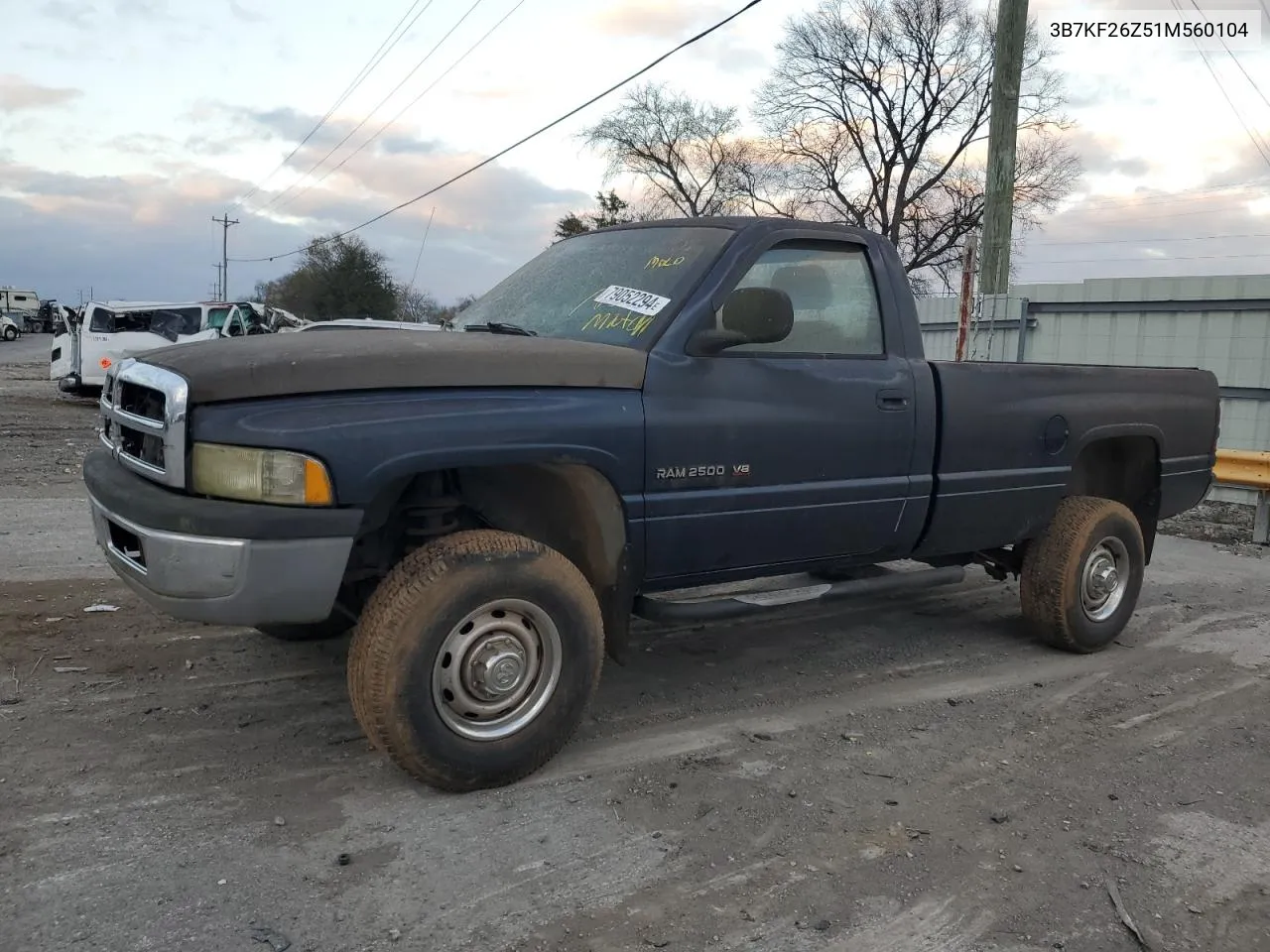 2001 Dodge Ram 2500 VIN: 3B7KF26Z51M560104 Lot: 79052294