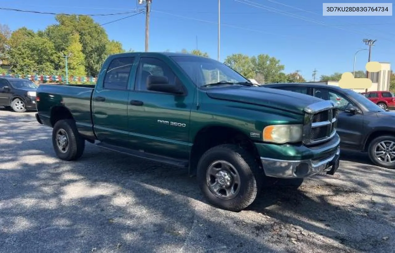 2003 Dodge Ram 2500 St VIN: 3D7KU28D83G764734 Lot: 74746814