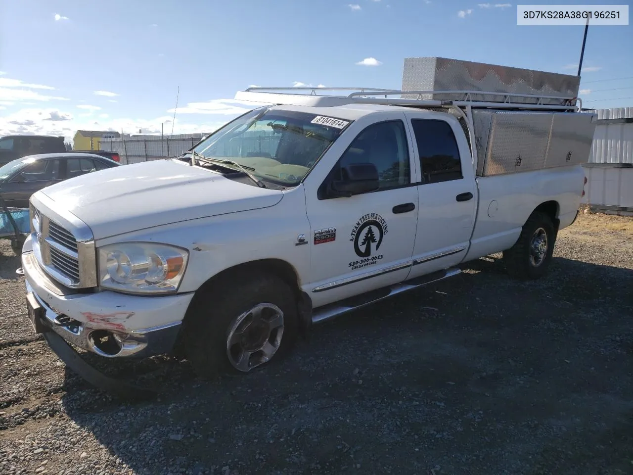 2008 Dodge Ram 2500 St VIN: 3D7KS28A38G196251 Lot: 81041614