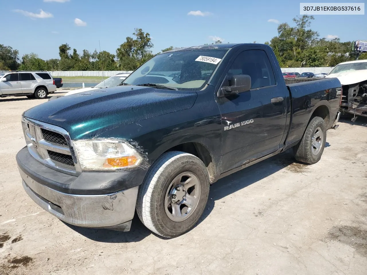 2011 Dodge Ram 1500 VIN: 3D7JB1EK0BG537616 Lot: 78059194